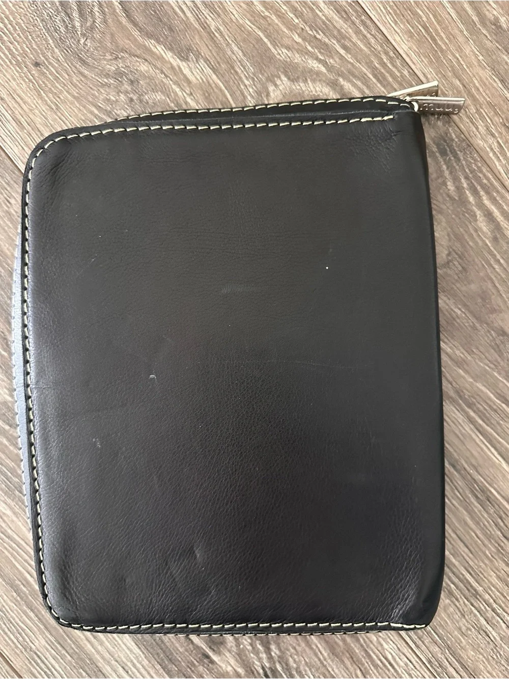 Faux Leather Compact Black & Pink Leather Zip Organizer